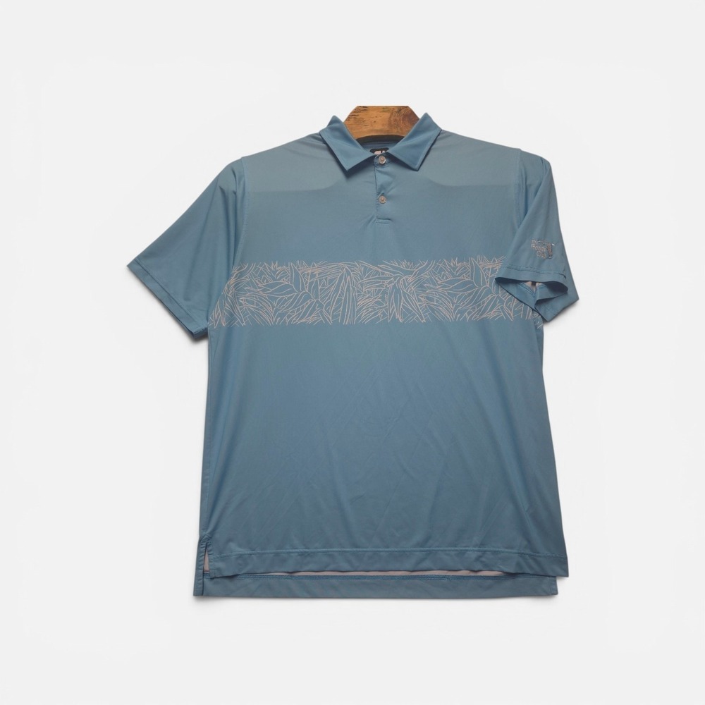 FootJoy Mens XL Polo Shirt Blue Florida Club Tropical Stripe Performance Golf FJ